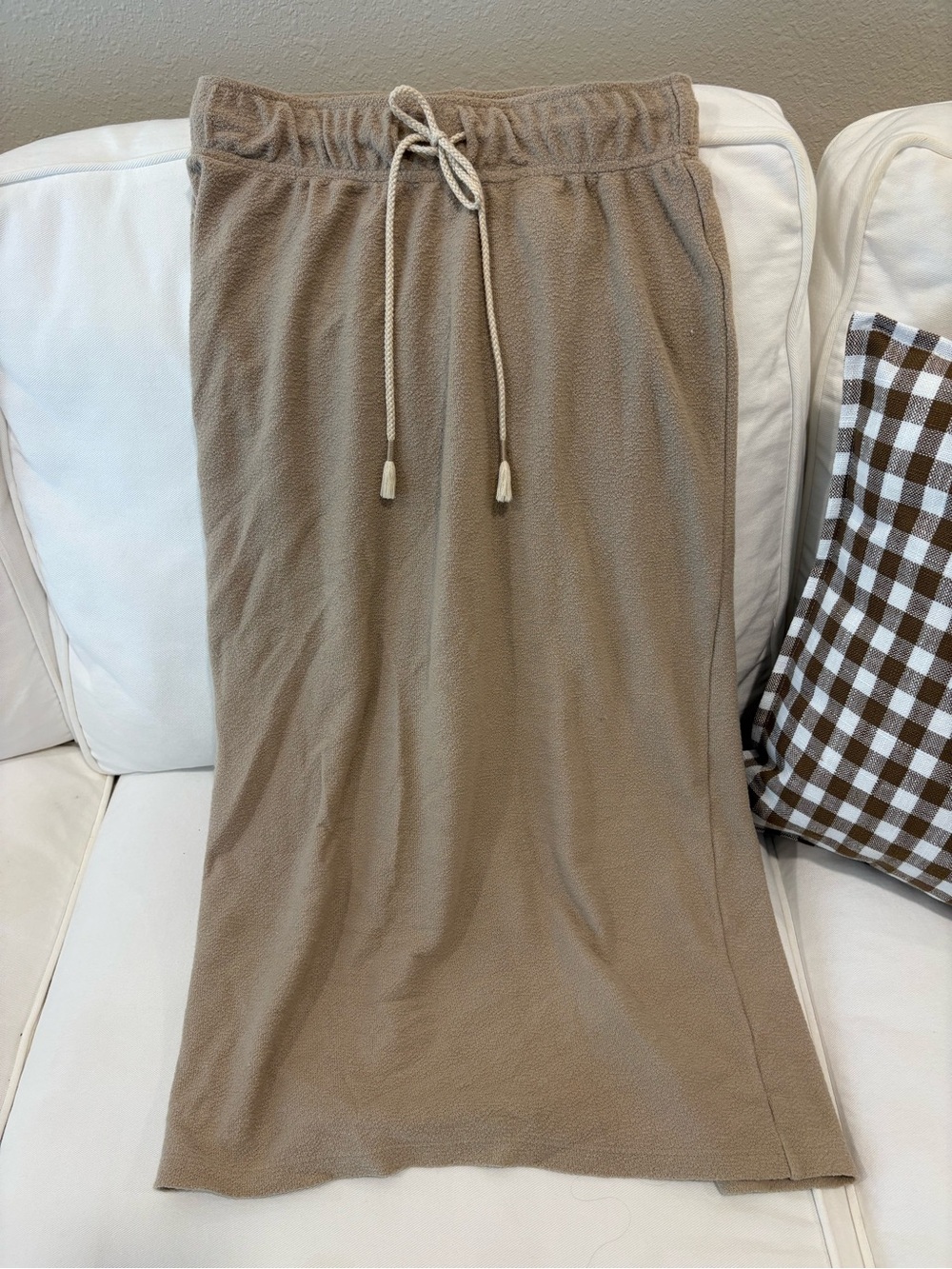 Women's Drawstring Maxi Skirt in Taupe